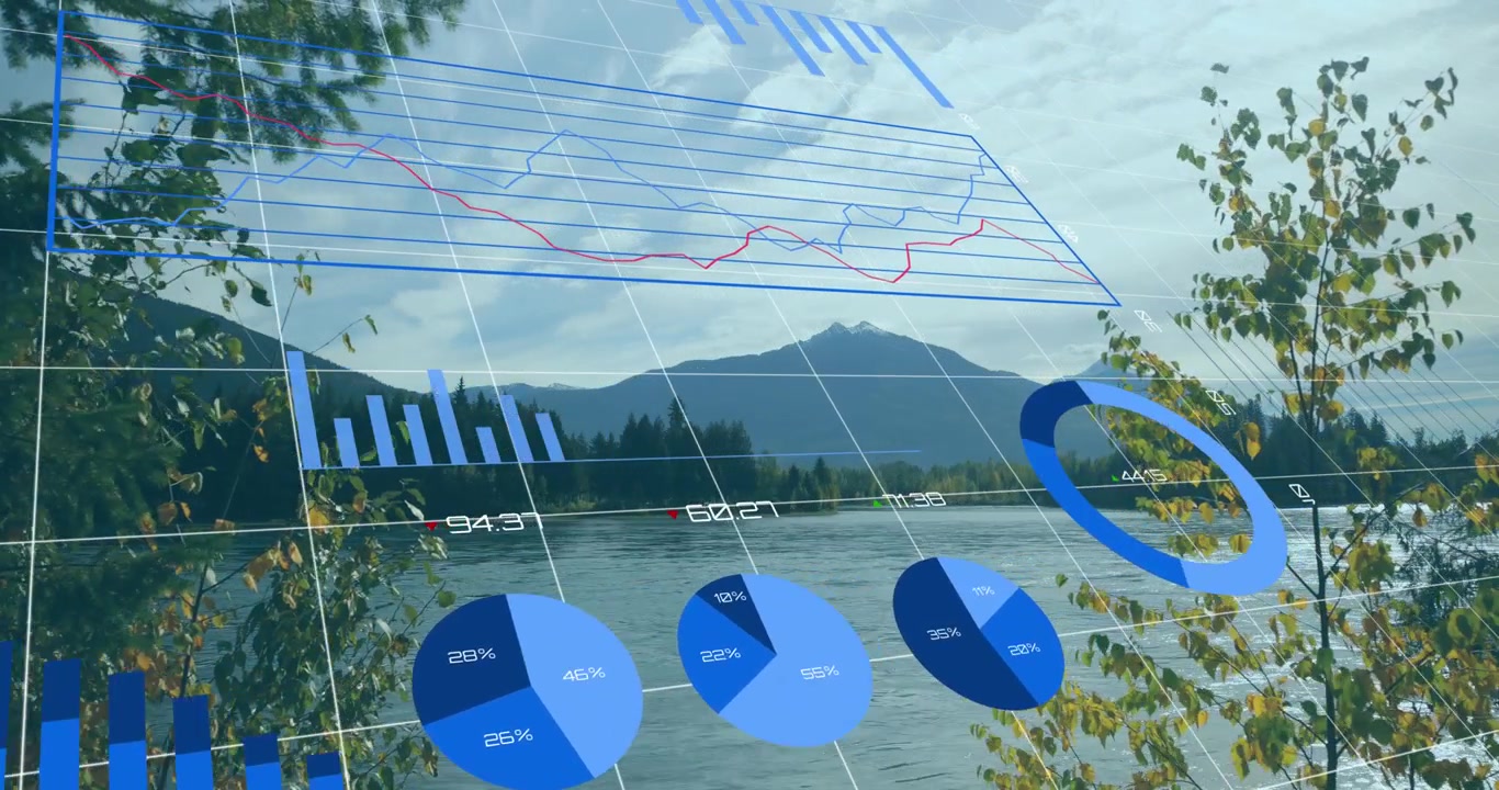 Animation of data processing over landscape