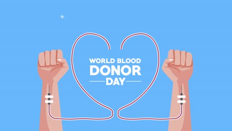 world blood donor day lettering with hands and heart
