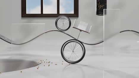 abstract interior design with geometric shapes and wheels