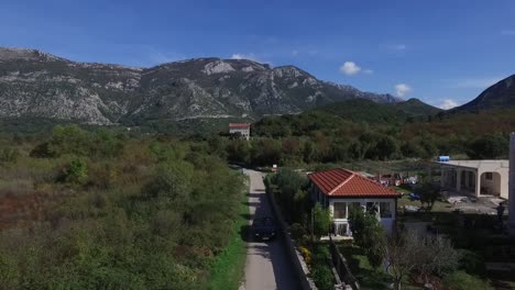 mountain country road with villa