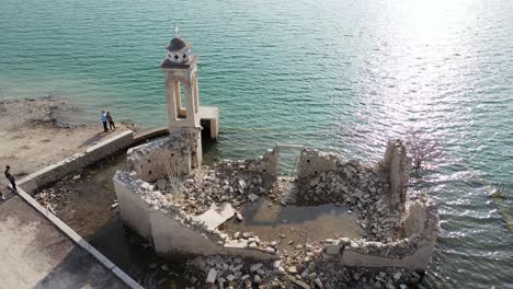 orbit shot of unique saint nicholas church ruins, alassa, limassol city , cyprus