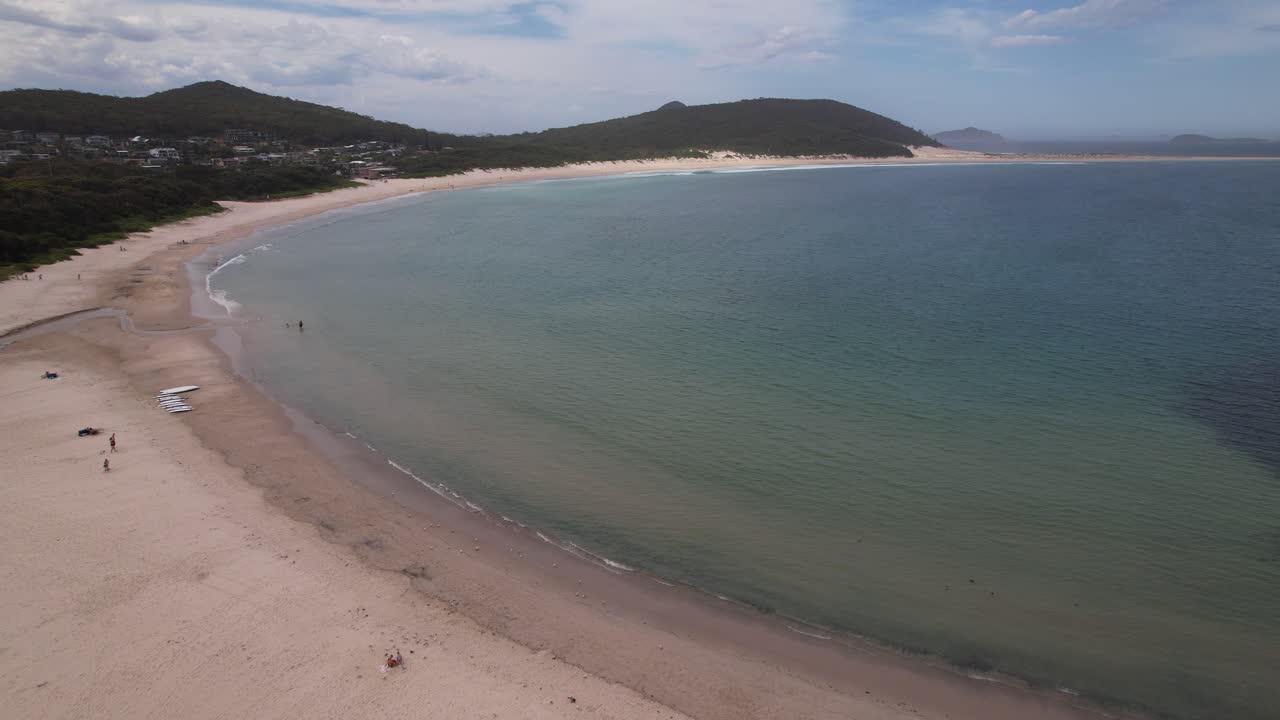 Scenic Seascape, Fingal Bay In New South Wales, Australia - Aerial Shot