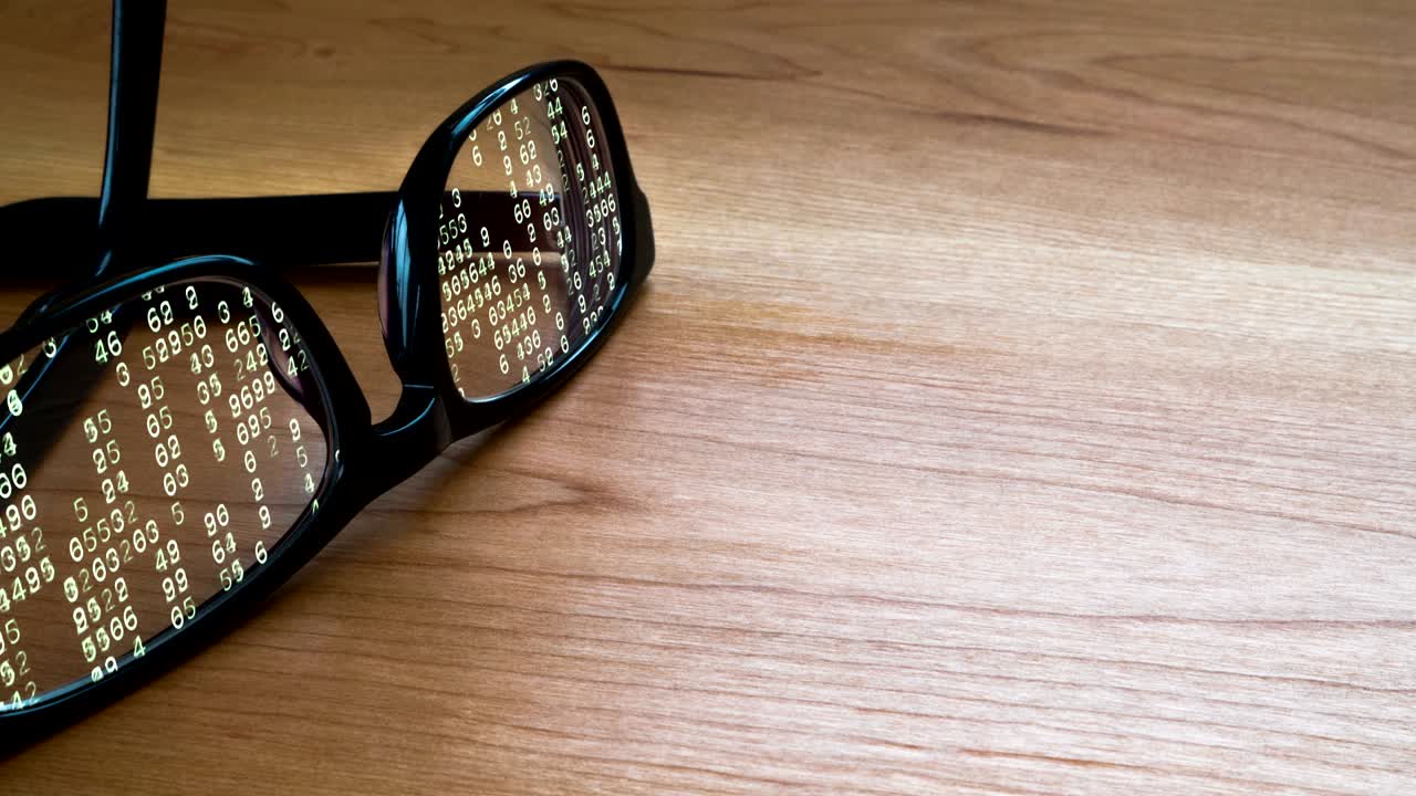 gafas con datos reflejados en las lentes.