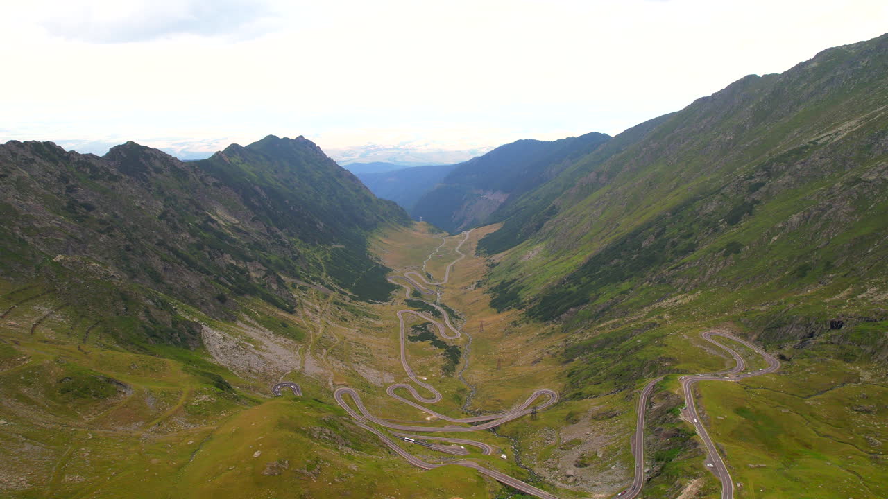 Winding mountain road of Transfagarasan crossing the Romanian Carpathians