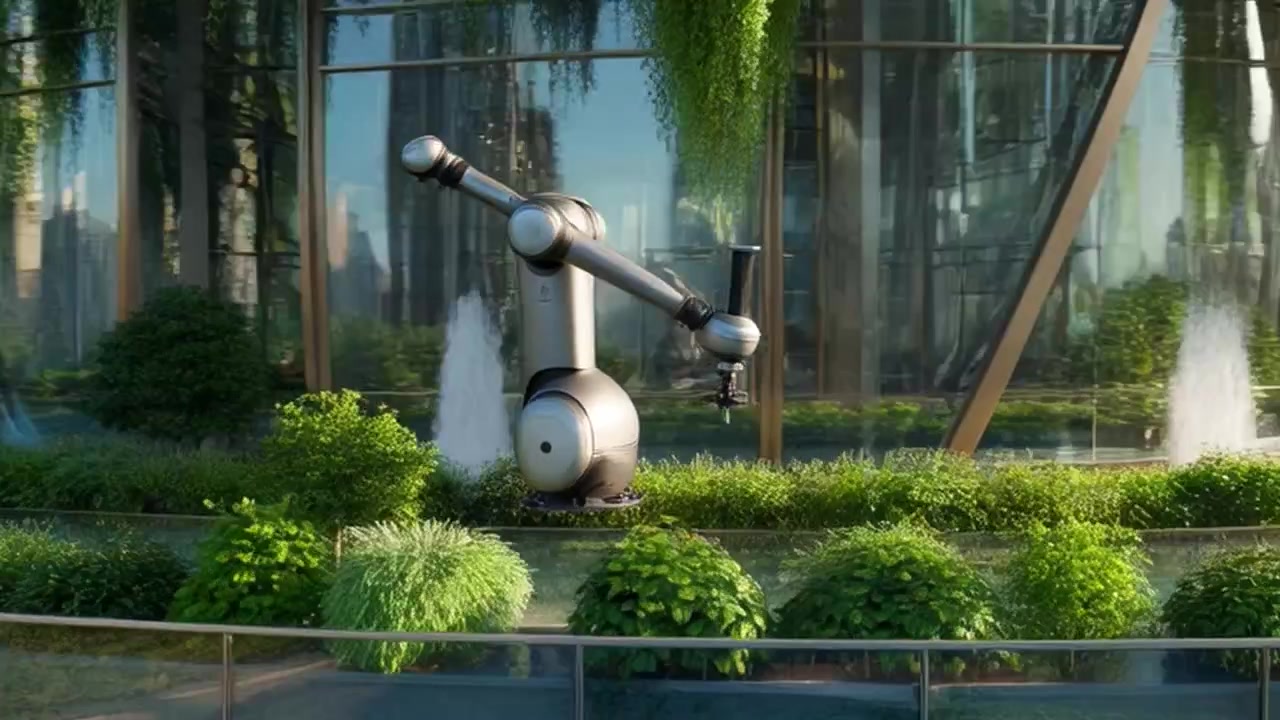 Futuristic Robotic Arm Maintaining Vertical Garden in Sustainable City
