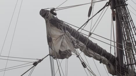 ferdinand magellan nao victoria carrack boat replica mast and sail detail shot in slow motion 60fps