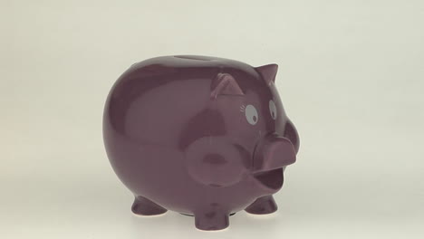 a woman's hand puts a coin into a pink piggy bank 2