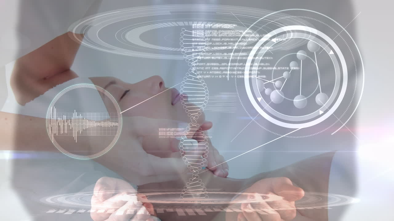 마사지를 하는 백인 여성에 대한 과학적 데이터의 애니메이션