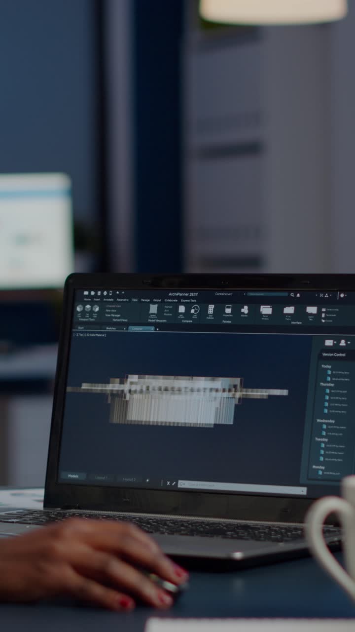Vertical video Excited black woman industry architect working on modern cad program