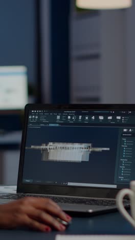 vertical video excited black woman industry architect working on modern cad program