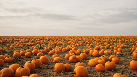 A Vast Sea of Orange: A Stunning Display of Pumpkins in an Expansive Field Under a Softly Cloudy Sky Capturing the Essence of Autumn Harvest Season