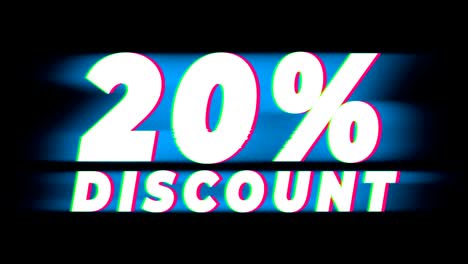 20% percent discount text vintage glitch effect promotion.