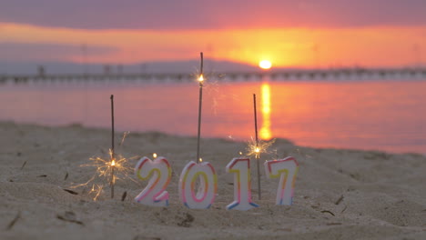 sparklers and candles 2017 on the beach