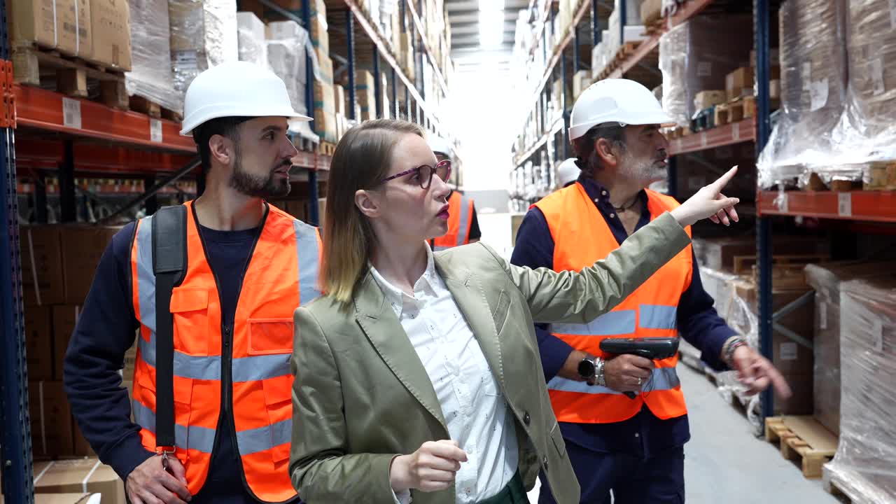 trabajadores del almacén inspeccionando el inventario