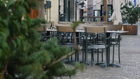 empty outdoor cafe on a city street