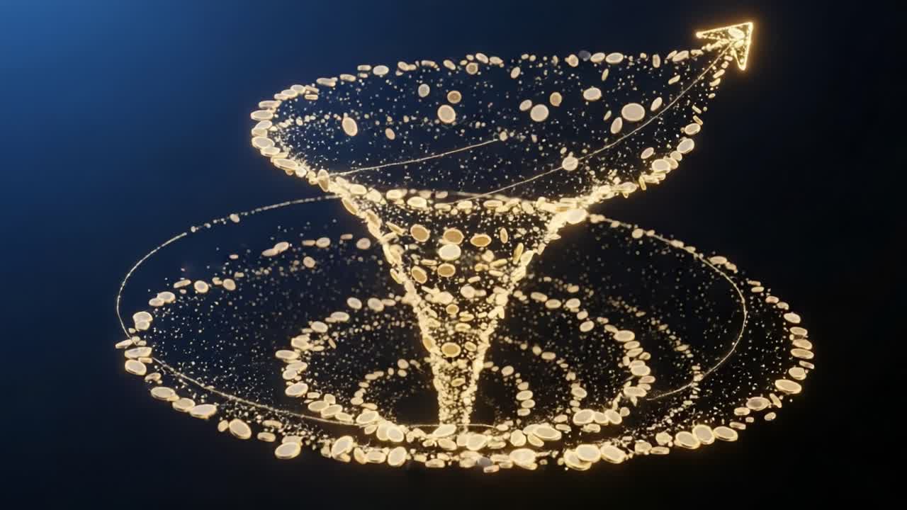 A Stunning Visualization of a Spiraling Vortex with a Dynamic Arrow, Representing the Flow of Energy or Ideas in a Cosmic Scene Full of Light and Particles