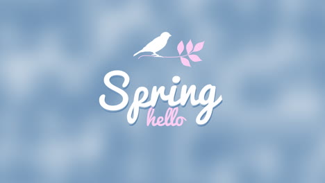 Hello-Spring-with-bird-and-spring-leaves-on-blue-sky