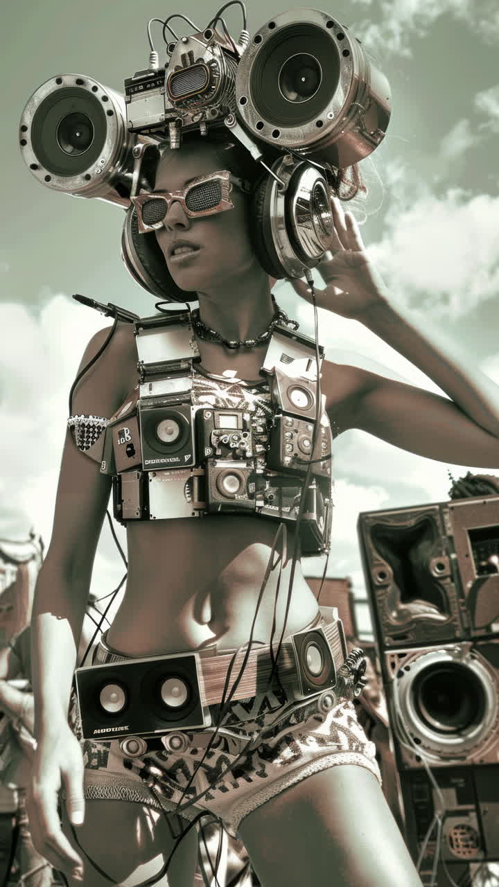 bambole statue femminili in porcellana con altoparlanti audio e cuffie fatte con ai