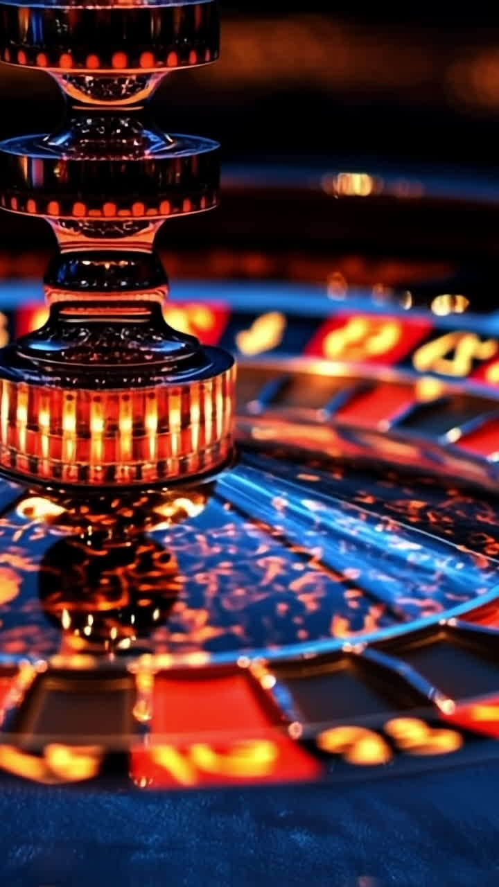 Vibrant casino roulette wheel. A close-up of a roulette wheel spinning in a lively casino filled with excitement and anticipation.