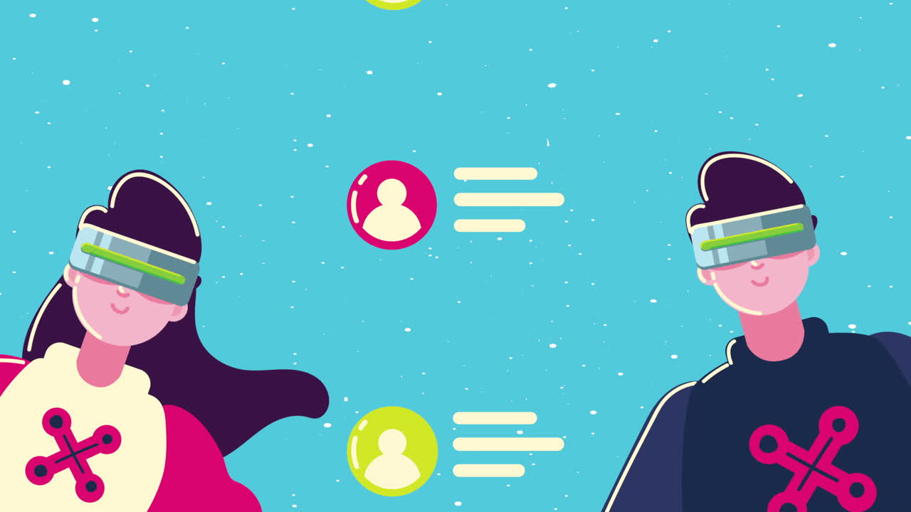 고글을 사용하는 젊은 커플 게이머 캐릭터