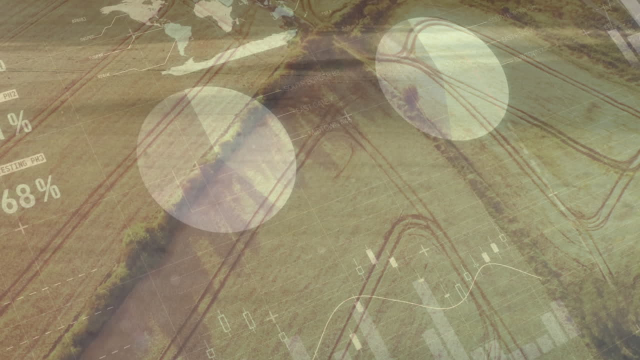 인포그래픽 인터페이스의 애니메이션을 필드에서 패턴의 공중 뷰를 통해