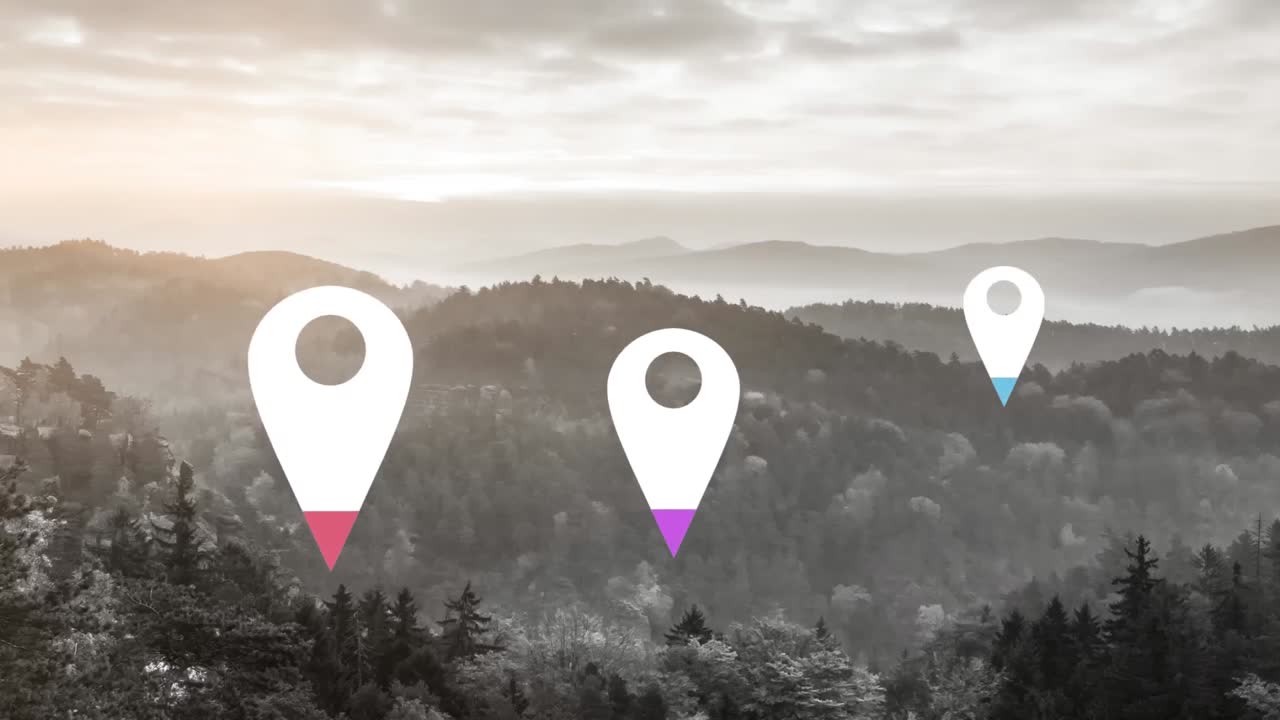 alfileres de ubicación sobre el paisaje