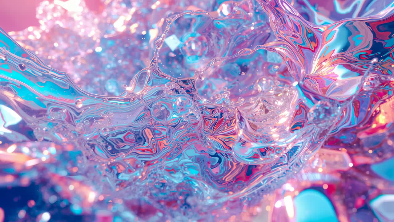 Playback sending fluid mass swirling inside pastel void, reflecting on crystalline surfaces