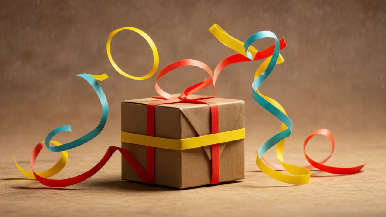 A beautifully wrapped present adorned with colorful ribbons and festive decorations, showcasing a joyful celebration of gift-giving and special occasions