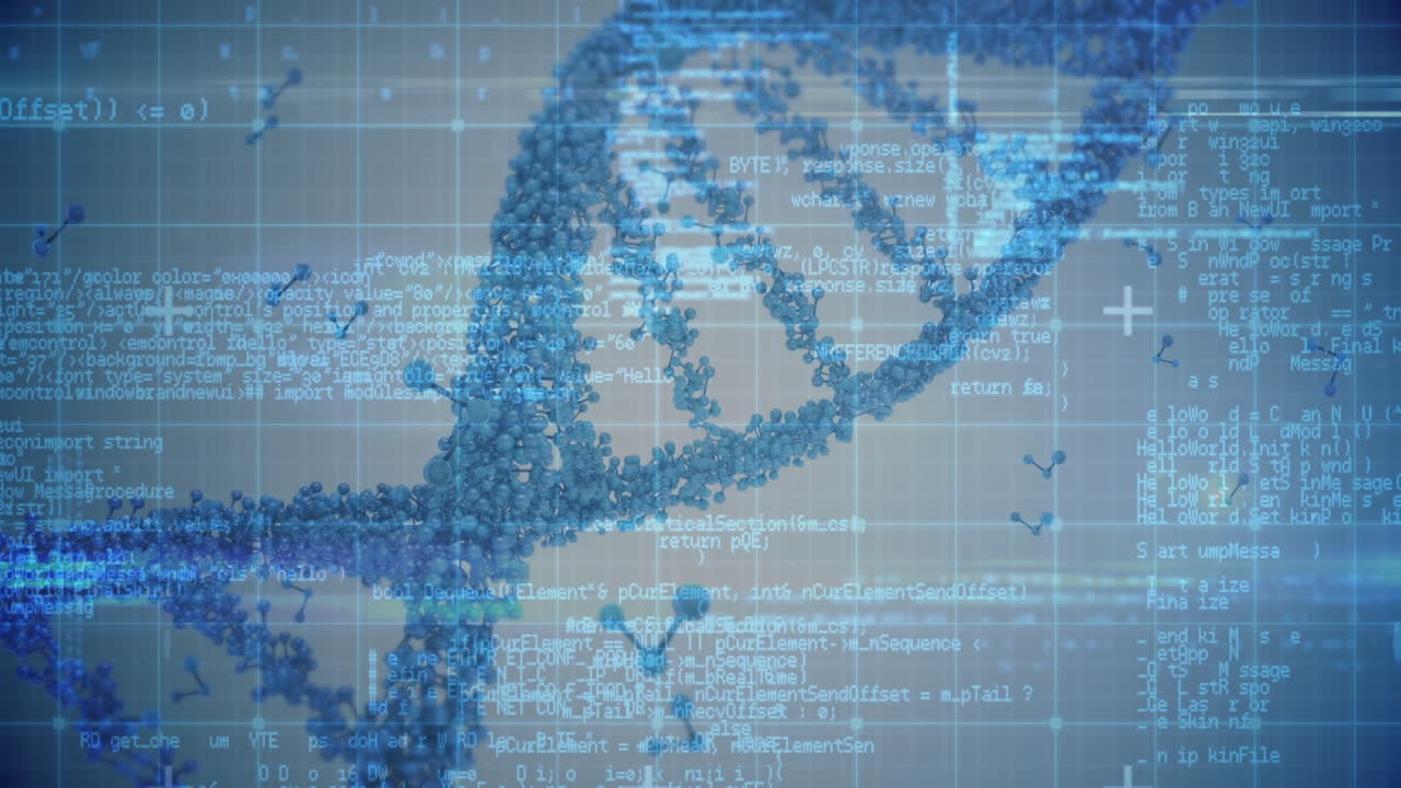 Spinning DNA helix against digital code