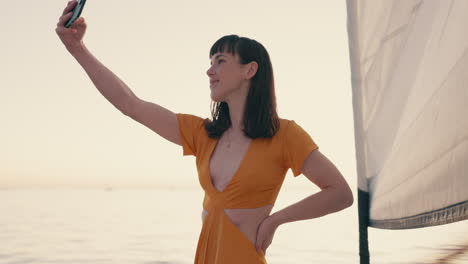 Woman,-selfie-and-smile-on-yacht