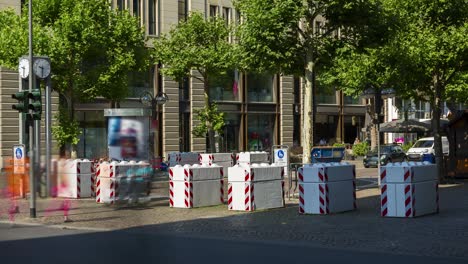 concrete bollards block in frankfurt germany, time lapse