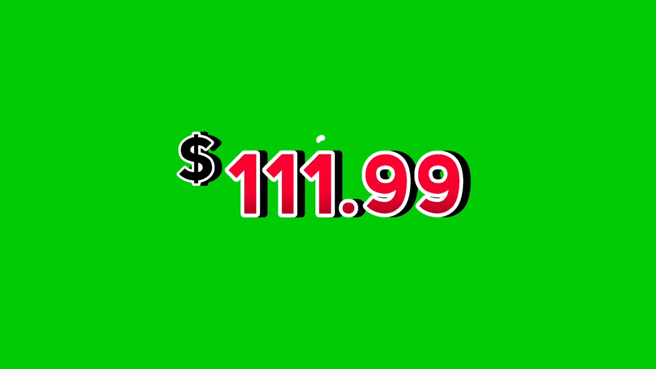 Animation red $111.99 dollars price tag motion graphics with smoke effects on green screen background. Perfect for ads, e-commerce, retail, discounts, and promo videos business concept video element