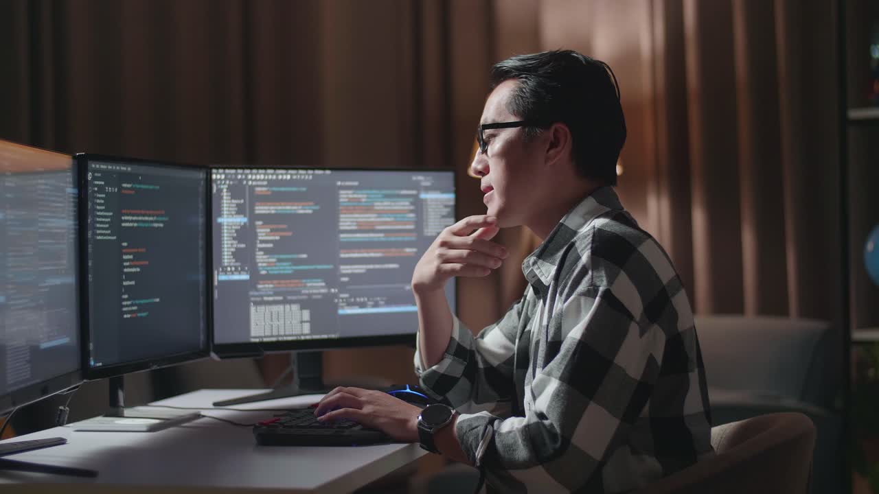 programador trabajando hasta tarde en la noche