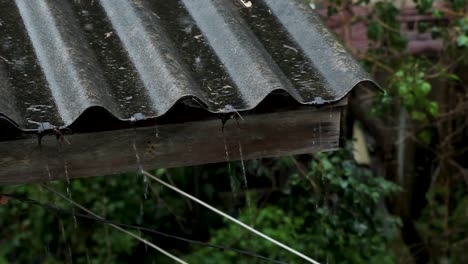 rain coming down from the roof of a house