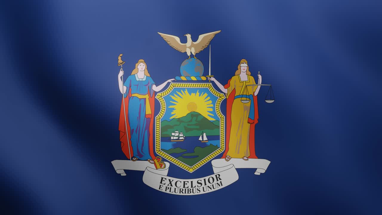 3d ondeando bandera de estados unidos estado de nueva york. bandera nacional en el fondo del viento. 4k realista bucle sin costuras clip de video animado