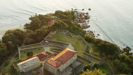 top down view of famous landmark brazilian fortress at sunset, fortaleza sao jose da ponta grossa, jurere internacional, florianopolis, santa catarina, brazil