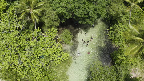 people swimming at freshwater river of cano frio near playa rincon, samana province, dominican republic