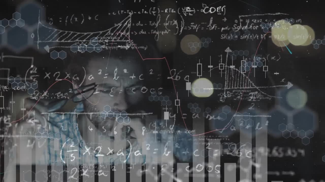 수학적 방정식을 고민하는 사람.