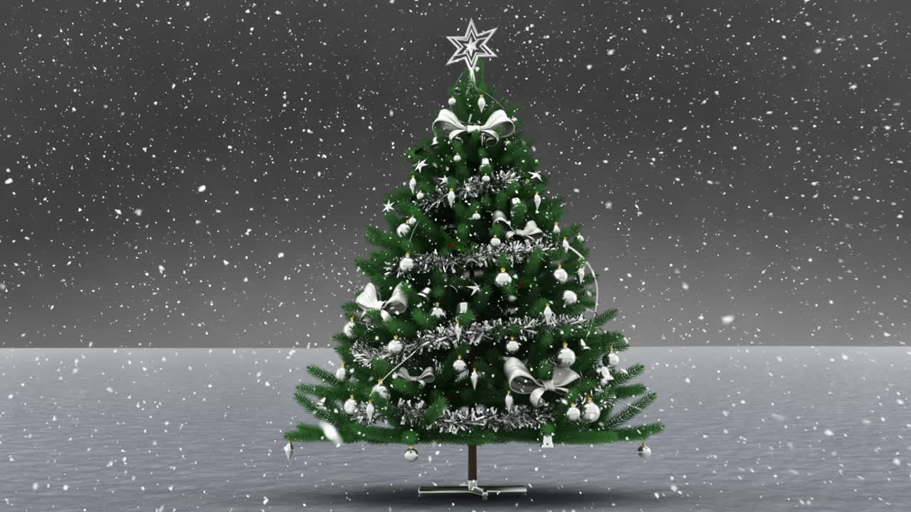 Snow falling and Christmas tree