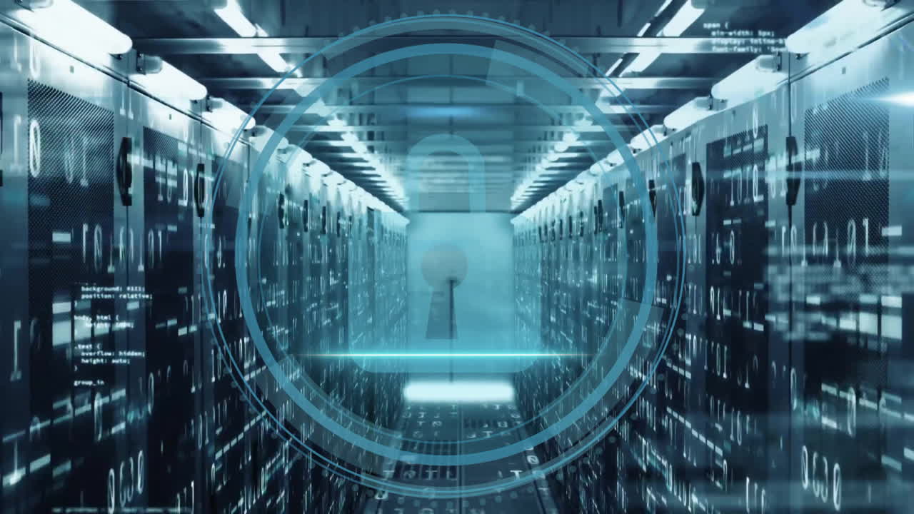 컴퓨터 서버를 통해 사이버 보안 데이터 처리의 애니메이션