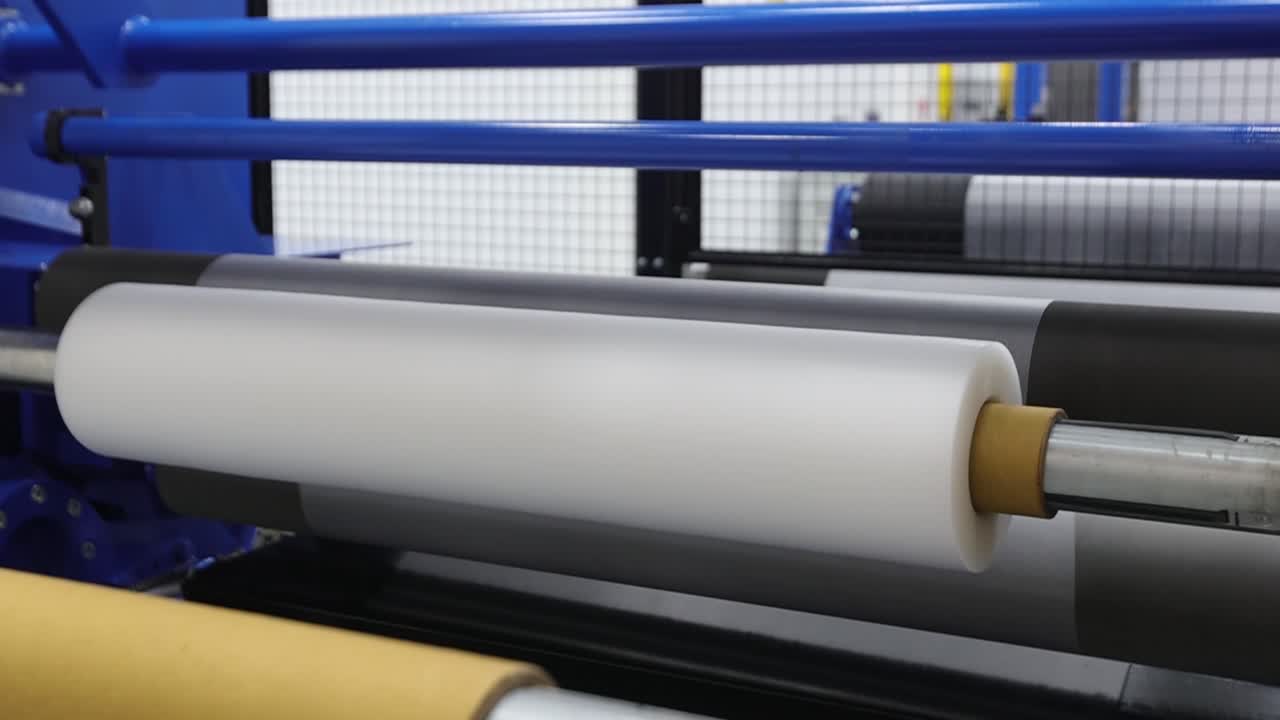 Plastic film of EVA and PAT running on manufacturing line