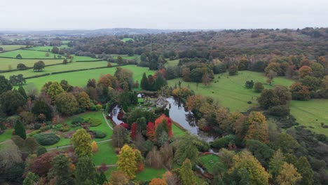spectacular autumn colour of garden by scotney castle, kent, uk, aerial view