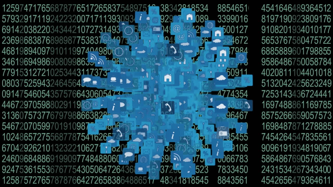 Internet symbols and icons shaped into a globe