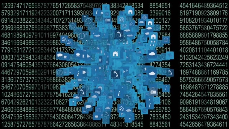 Internet symbols and icons shaped into a globe
