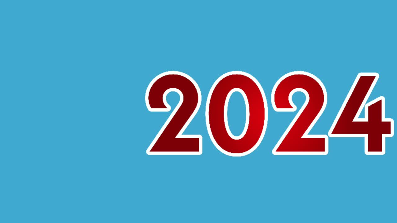 número 2024 animación gráficos de movimiento concepto de año nuevo en fondo de pantalla azul para elementos de video