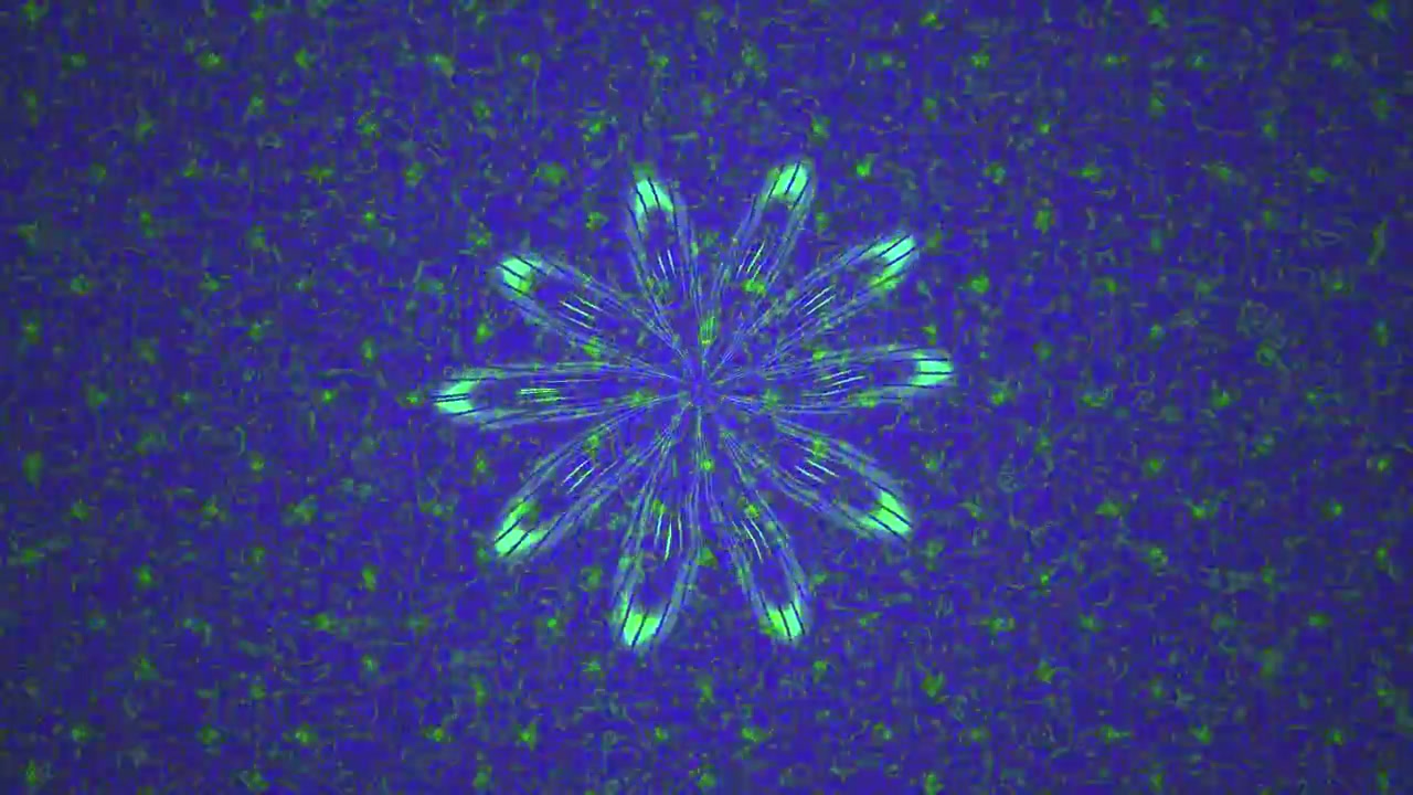 Abstract Green Flower Pattern Pulsing on Dark Blue Background