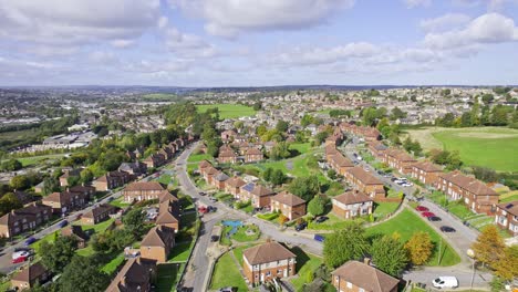 Drone-aerial-footage-of-Dewsbury-Moore-Council-Estate,-a-typical-urban-council-owned-housing-estate