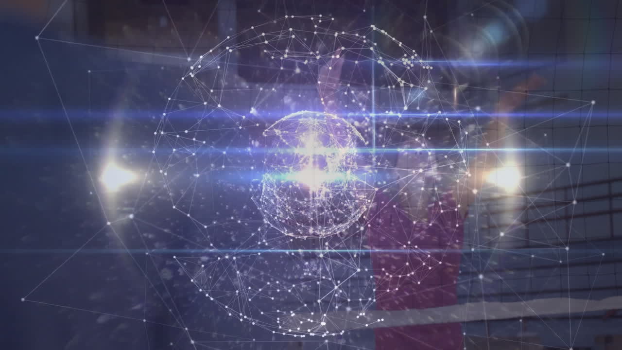 Network of connections and data processing animation over people in urban setting