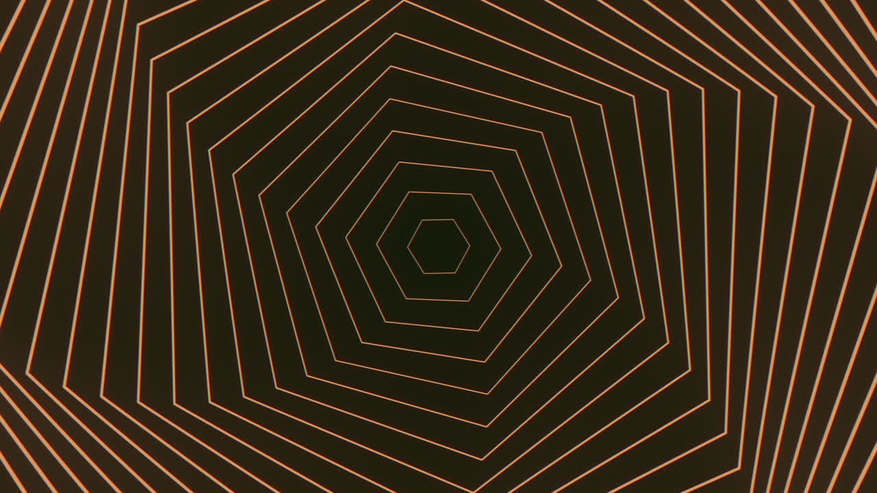 Motion neon orange spiral hexagons on dark space