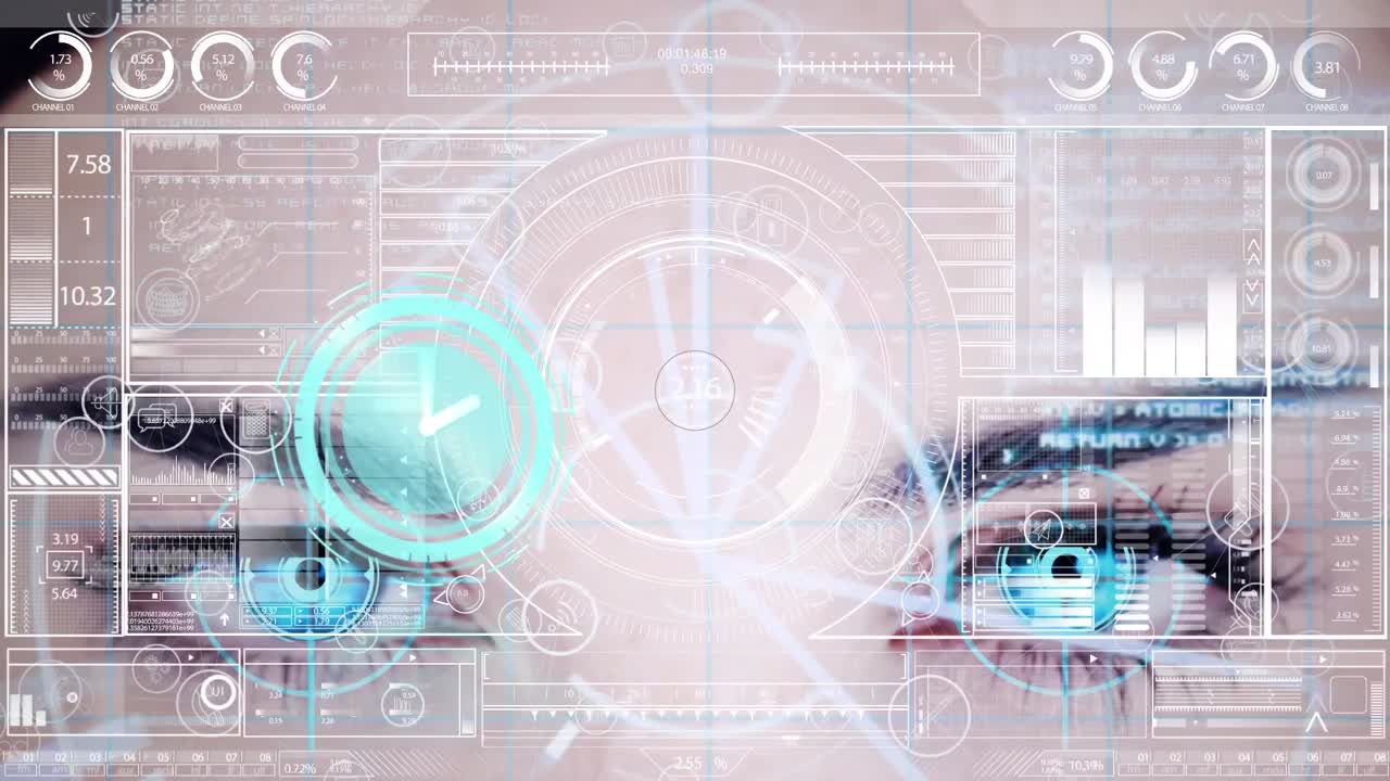 animazione dell'interfaccia digitale sull'occhio femminile